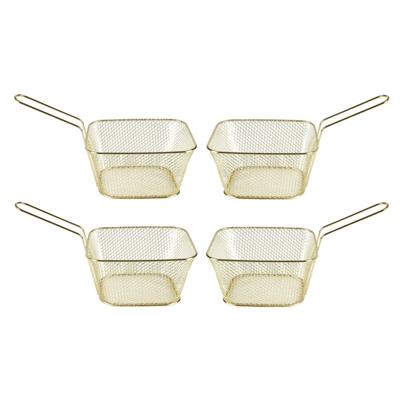 Excellent Houseware patat en snacks serveermandje - 8x - frituurmandjes - goud - 11 x 14 x 6 cm