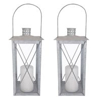 Set van 2x stuks zilveren tuin lantaarn/windlicht van zink 17,2 x 17,2 x 36,5 cm - Lantaarns - thumbnail