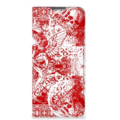 Mobiel BookCase OPPO Reno8 Lite Angel Skull Rood Mobiel BookCase OPPO Reno8 Lite Angel Skull Rood