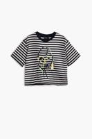 Gestreept T-shirt met gezicht - BLUE - L