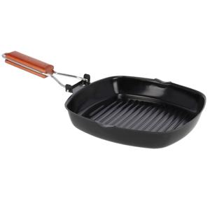 Zwarte grillpan koekenpan 25 cm met anti-aanbak laag en houten handvat