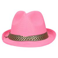 Carnaval verkleed Trilby/gangster hoedje - roze - polyester - heren/dames