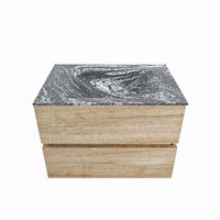 MONDIAZ VICA-DLUX 70cm badmeubel onderkast Washed Oak 2 lades. Inbouw wastafel CLOUD midden zonder kraangat, kleur Lava.