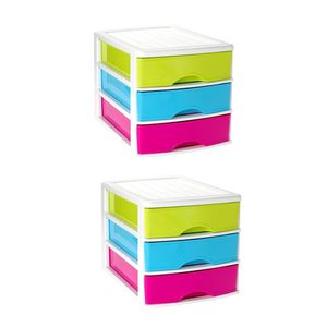 2x stuks ladeblok/bureau organizer met 3 lades multi-color/wit L 35,5 x B 27 x H 26 cm