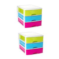 2x stuks ladeblok/bureau organizer met 3 lades multi-color/wit L 35,5 x B 27 x H 26 cm - thumbnail