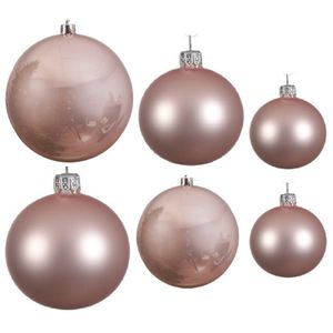 Glazen kerstballen pakket lichtroze glans/mat 16x stuks diverse maten