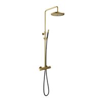 Hotbath Cobber X Opbouw Regendoucheset Met Thermostaatkraan, Hoofddouche 30cm En Staafhanddouche Geborsteld Messing PVD - thumbnail