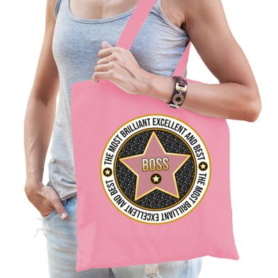 Cadeau tas voor boss/baas - roze - katoen - 42 x 38 cm - bedankje - verjaardag Cadeau tas voor boss/baas - roze - katoen - 42 x 38 cm - bedankje - verjaardag