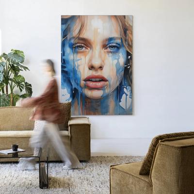 Urban Cotton Wandkleed 'Aqua' 110 x 145cm in Frame - black