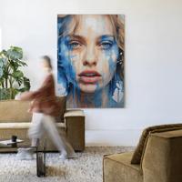 Urban Cotton Wandkleed 'Aqua' 110 x 145cm in Frame - black