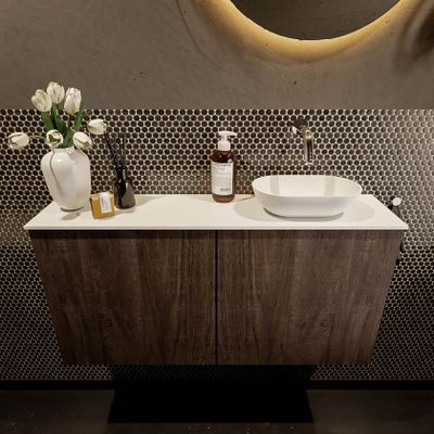 Mondiaz Fowy toiletmeubel 100cm dark brown met blad en waskom talc rechts zonder kraangat