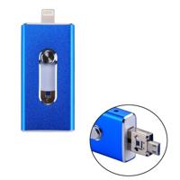 RQW-02 3 in 1 USB 2.0 & 8 Pin & Micro USB 16GB Flash Drive for iPhone & iPad & iPod & Most Android Smartphones & PC Computer(Blue)