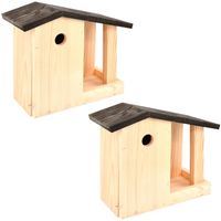 2x Vogelhuisjes/nestkastjes met voedertafel 24.4 cm - thumbnail