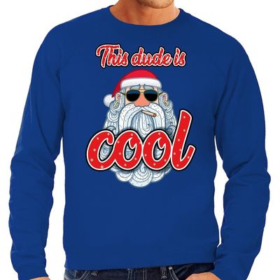 Foute Kersttrui stoere kerstman this dude is cool blauw heren Foute Kersttrui stoere kerstman this dude is cool blauw heren