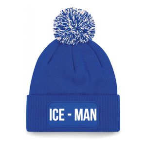 Ice-man muts met pompon - unisex - one size - blauw - apres-ski muts