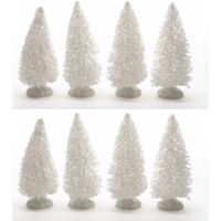 Kerstdorp maken besneeuwde decoratie dennenbomen 8 stuks 10 cm - thumbnail