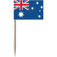 100x Vlaggetjes prikkers Australië 8 cm hout/papier   -