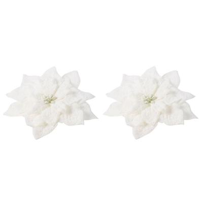 Cosy & Trendy Kerstboomversiering - 6x - witte besneeuwde bloem - 15 cm - op clip Cosy & Trendy Kerstboomversiering - 6x - witte besneeuwde bloem - 15 cm - op clip