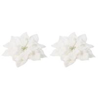 Cosy & Trendy Kerstboomversiering - 6x - witte besneeuwde bloem - 15 cm - op clip - thumbnail