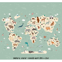 Designed4Kids wandvullend behang kinderkamer wereldkaart met dieren-280 x 260 cm