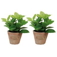 2x stuks kunstplanten muntkruiden in terracotta pot 16 cm