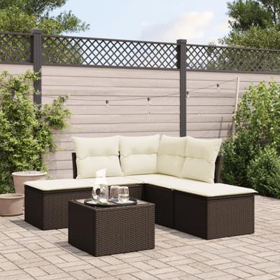 6-delige Loungeset met kussens poly rattan bruin