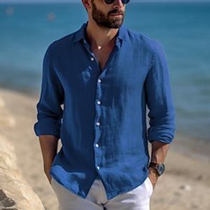 Voor heren Overhemd linnen overhemd Zomer overhemd Strand Kleding Overhemd met knopen Normaal shirt Zwart Wit Blozend Roze blauw Lange mouw Effen Revers Lente zomer Casual Dagelijks Kleding Lightinthebox