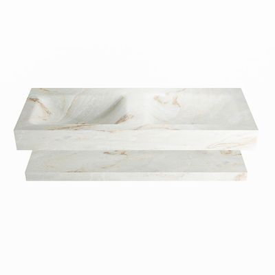 MONDIAZ ALAN-DLUX 120cm planchet Frappe. Vrijhangende wastafel CLOUD dubbel 2 kraangaten, kleur Frappe.