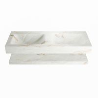 MONDIAZ ALAN-DLUX 120cm planchet Frappe. Vrijhangende wastafel CLOUD dubbel 2 kraangaten, kleur Frappe.