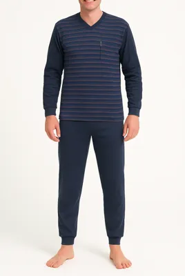 Outfitter Badstof heren pyjama - Winter Stripe - Warme winter pyjama antraciet - Copy