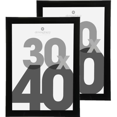 Atmosphera fotolijstje - 2x - zwart - kunststof/glas - 30 x 40 cm - staand en liggend