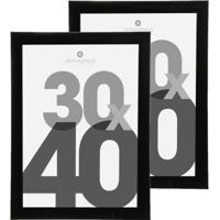 Atmosphera fotolijstje - 2x - zwart - kunststof/glas - 30 x 40 cm - staand en liggend