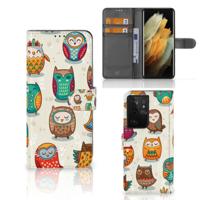 Samsung Galaxy S21 Ultra | Telefoonhoesje | Met pasjeshouder | Vrolijke Uilen