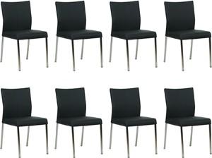 Set van 8 Zwarte leren moderne eetkamerstoelen Basic - poot vierkant rvs - Toledo Leer Nero (zwart leer)