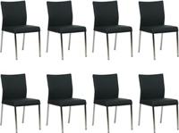 Set van 8 Zwarte leren moderne eetkamerstoelen Basic - poot vierkant rvs - Toledo Leer Nero (zwart leer)