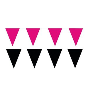 Zwart/Roze feest punt vlaggetjes pakket 120 meter