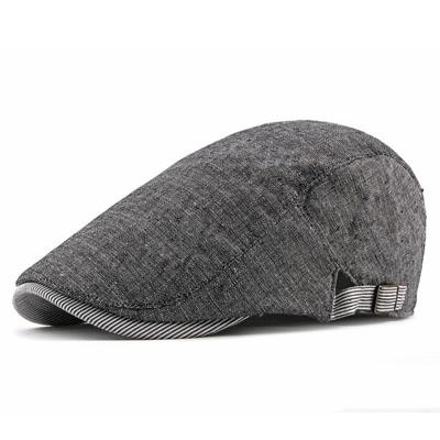 Dunne retro Britse stijl verstelbare schaduw katoen linnen baret (zwart)