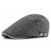 Dunne retro Britse stijl verstelbare schaduw katoen linnen baret (zwart)