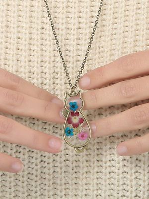 Etnisch Stijl natuurlijk Droog Bloem Kat Halsketting