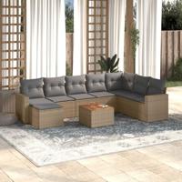 9-delige Loungeset met kussens poly rattan beige