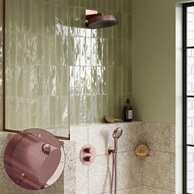 Regendouche set SaniClear Evolution Curved | 30 cm | Incl.Inbouwdeel | 2 standen handdouche | Koper Geborsteld