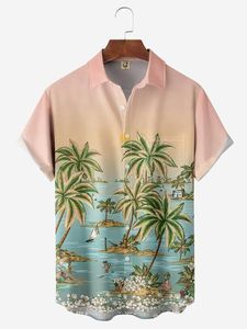 Coconut Tree Chest Pocket Short Sleeve Hawaiian Shirt