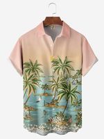 Coconut Tree Chest Pocket Short Sleeve Hawaiian Shirt - thumbnail