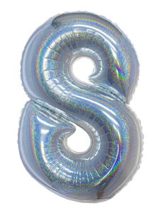 Folieballon Holografisch Zilver Cijfer &apos;8&apos; - 102cm