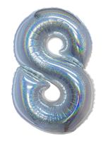 Folieballon Holografisch Zilver Cijfer '8' - 102cm - thumbnail