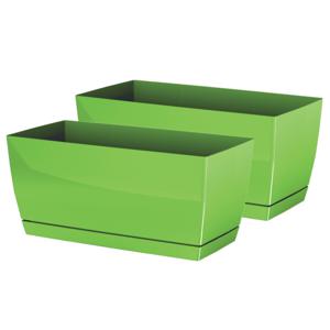 Plantenpot/bloempot met opvangschaal - 2x - kunststof - lime groen - 29 x 14 x 14 cm - binnen/buiten