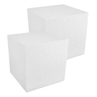 Piepschuim vorm - 2x - kubus/vierkant - wit - 15 x 15 x 15 cm - polystyreen figuur - hobby/knutselen