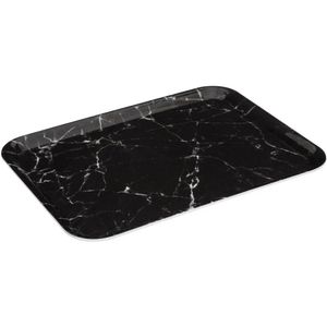 Dienblad/serveer tray Marble - Melamine - zwart - 33 x 43 cm - rechthoek