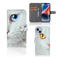 iPhone 15 Plus | Telefoonhoesje | Met pasjeshouder | Witte Kat