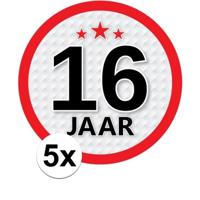 16 jaar leeftijd sticker - 5x - rond - Dia 15 cm - 16 jaar verjaardag - jubileum - leeftijd versieri